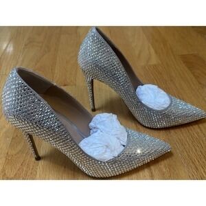 AQUA Britr Silver Embellished‎ Point Toe Slip On Stiletto High Heels , Size 8